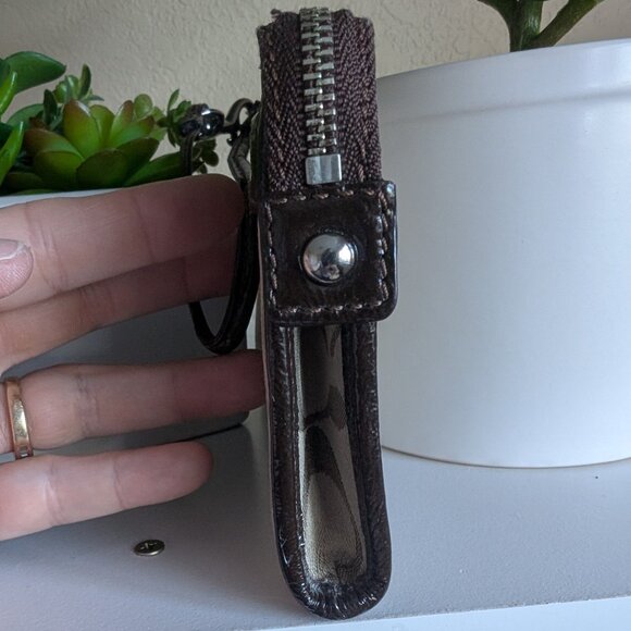 Coach, Signature Wristlet With Turnlock, Brown Canvas & Patent Leather Trim - Picture 5 of 12